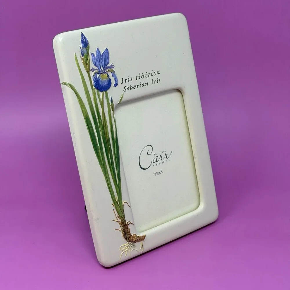 Vtg Hand‎ Painted Carr Iris Siberica Photo Picture Frame Botanical Floral 3.5x5